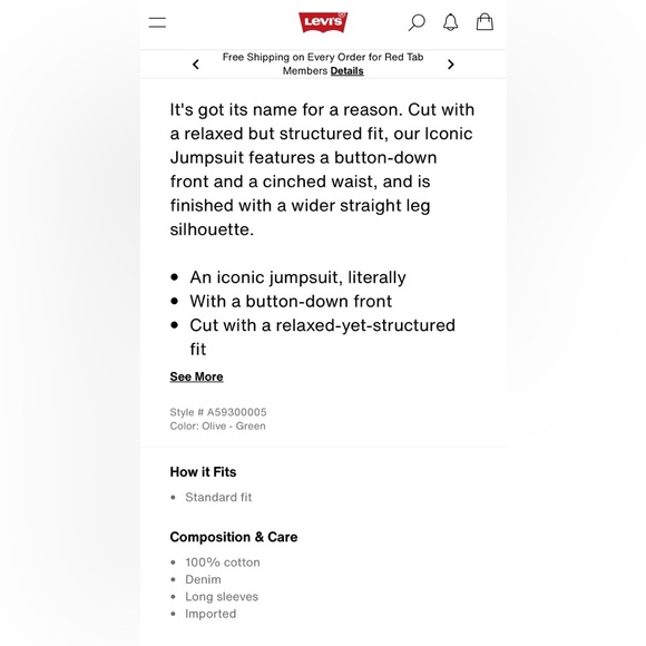 Levi’s Iconic Jumpsuit olive green sz XL NWT - Picture 11 of 11